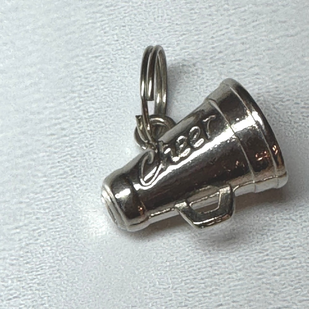 Silver Tone Cheerleader Megaphone Charm Red Glitter Accent‎